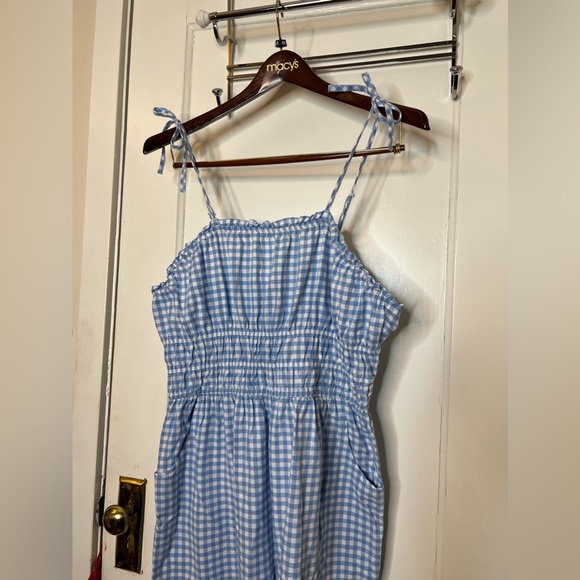 Gingham Jumpsuit Romper Pant Suit Blue and White Size XL 100% Cotton - Picture 9 of 11